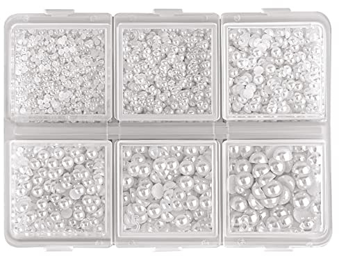 SAVITA - Lote de 7600 unidades, 1,5/2/2,5/3/4/5 mm, color blanco perla media redonda, perlas con espalda plana para artesanías, pequeñas perlas a granel para bricolaje, collares, pulseras, joyas,