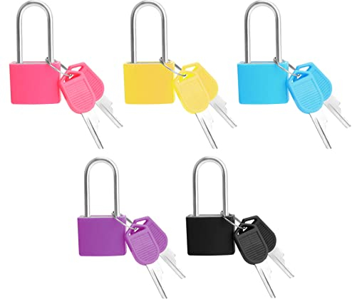 Lucchetti Valigie Mini, 5 Pezzi Piccolo Lucchetto Colorato a Grillo Lungo con Chiave per Borsa Armadietto Valigia Bagagli Zaino Cassetto,5 Colori (10 Chiavi)