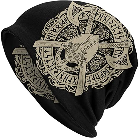 Skull Beanie Hat for Men and Women Winter Chemo Turban Hats for Men Vikings Caps,Black Norse Cap Knit Hat Slouchy Cap Casual Beanies Hat