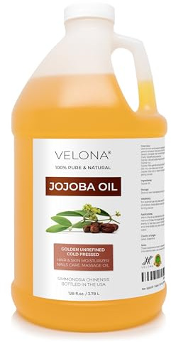 velona Jojoba Oil - 1 Gallon / 128 Fl Oz | 100% Pure and Natural | Golden, Unrefined, Cold Pressed, Hexane Free | Moisturizing Face, Hair, Body, Skin Care, Stretch Marks, Cuticles