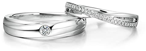 AMDXD Echtgold Schmuck Ringe Diamant 0.16ct, 2Pcs Verlobungsring 950 Platin Kreuz Design Solitärring Freundschaftsringe Trauringe, Damen 57 & Herren 54
