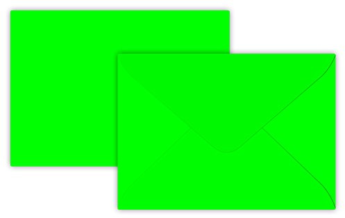 25 Briefumschläge B6 DIN 12,5 x 17,6 cm Neon Grün, Verschluss : Feuchtklebend mit Dreieck Lasche (Neon) ! Grammatur: 100 g/m²