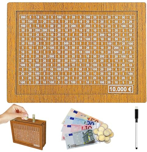 Hucha de Madera, Hucha con Contador, Cajas de Dinero Reutilizables, Caja de Dinero con Objetivo Ahorro y Números para Marcar, para Ayudar a Los Niños a Desarrollar el Hábito de Ahorr (10000)