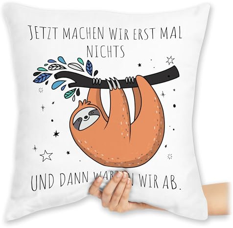 Kissen 40 x 40 cm - Jetzt machen wir erst mal nichts und dann warten wir ab Faultier I Geschenk Faultier Fan I Homeoffice Büro Spruch Kollegen - 40 x 40 cm - Weiß - kuschelkissen sloth mit motiv