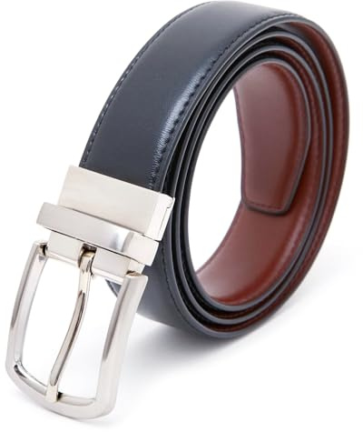 Aliwoman ® Ceinture homme en cuir véritable double face – ceintures pour homme – boucle élégante réversible – cadeau homme – ceinture cuir homme – Mod.Luna, Noir et marron., 120 cm
