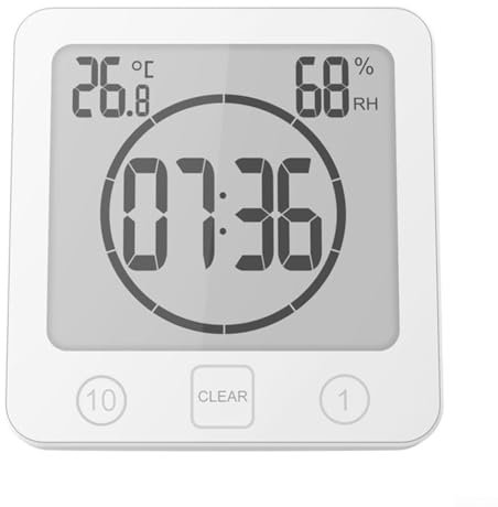 Zoegneer LCD Digital Wasserdichte Wanduhr Luftfeuchtigkeit Display ABS Material Badezimmer Uhr Mode Home Badezimmer Temperatur und Luftfeuchtigkeit Meter (weiß)