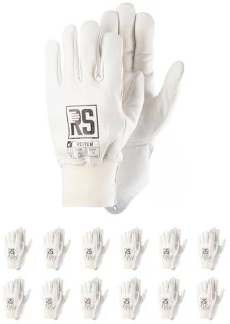 RS REITER Montage-Handschuhe aus Rindsleder/Größe 11, 12 Paar/Weiß/Montagehandschuhe/Arbeitshandschuhe Leder/Robuste Lederhandschuhe Schutzhandschuhe