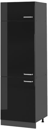 Vicco Kühlumbauschrank R-Line, Schwarz Hochglanz, 60 cm | 3 Türen · ✓ Kühlschranknische · Höhenverstellbare Füße · 1 Einlegeboden · ✓ Frei kombinierbar