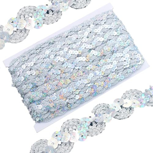 Fahibin 20 Meter 15mm Bunte Paillette Trim, Glitzer Pailletten Spitzenband,Pailletten Bänder Trim Bortenband für Selbernähen von Kleidern, Hosen, Tischtüchern, Kleidern