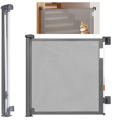 HonGien 180 x 86 cm einziehbares Treppenschutzgitter für Baby-Hundegitter, ausziehbar, einhändig, geräuschlose Bedienung, Haustiergitter mit zwei Befestigungsmöglichkeiten für Treppen/Innen