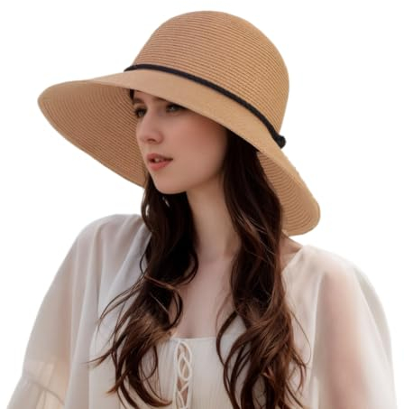 Djfkey Eleganter Sommerhut für Damen, Strohhut mit verstellbarem Visier, drehbar, neigbar und faltbar, perfekt für Sommer, Reisen, Entspannen am Strand und Gartenarbeit