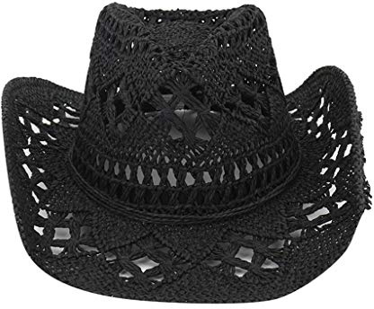 TYUSGH Women Men Cowboy Hat Summer Fashion Lady Foldable Casual Cap Wide Sun Hat and Men for Wedding Party Black