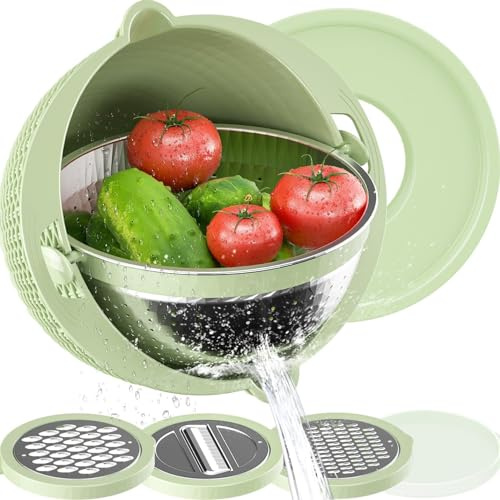 Sonhomay Égouttoir à pâtes 4 en 1 avec bol de mélange Ensemble rotatif pour fruits et légumes, laveuse pour salade, légumes, fruits, nettoyage, mélange