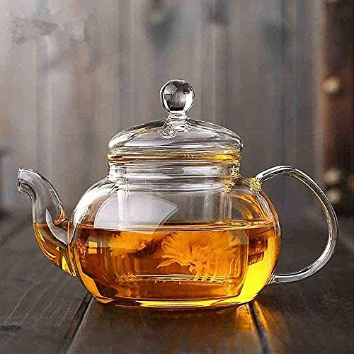 CAFIEDR Théière en Verre Ronde Transparente Simple et créative avec Filtre Récipient Chauffant en Borosilicate Samovar Tea Party résistant à la Chaleur Oolong Teaware Drinkware600Ml,