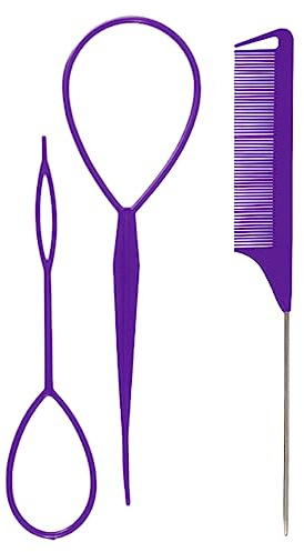 BWANGIAO 3 Pièces Ensemble d'outils de Queue de Cheveux Peigne de Queue de Rat Peignes de Coiffage Peignes de Taquinerie Peignes de Séparation Boucle d'outil de Tresse française pour Femmes