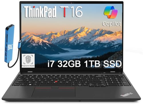 Lenovo ThinkPad T16 Business Laptop (16 FHD+ antiriflesso, Intel 10-Core i7-1355U, 32GB DDR5 RAM, 1TB SSD), impronte digitali, 2 x Thunderbolt 4, webcam, Ethernet, Wi-Fi 6E, IST Hub, Win 11 Pro w