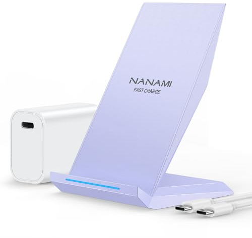 Fast Wireless Charger,NANAMI Qi kabelloses Ladegerät (mit USB C ladegerät 20W PD Adapter) für Apple iPhone 17 16 15 14 13 12 Pro Max Xr Xs,10W Induktive Ladestation für Samsung Galaxy S25 S24 S23 S22