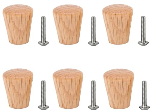 SANCHAKOU Schubladenknopf 6 Stück Massivholz Einlochmontage Buche Holzgriff Schrank Schublade Tür Log Nussbaum Holzgriff 24Mm * 28Mm Eiche