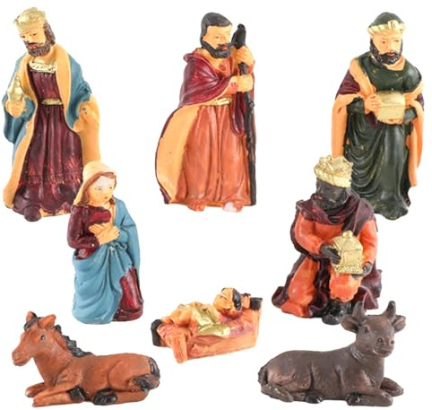 Obelunrp Weihnachts-Krippen-Szene Set, 8pcs/Set - Figürchen für kleine Harz-Nativität, Mini-Weihnachtsdekoration Ornament für Home Desktop Dekorationen