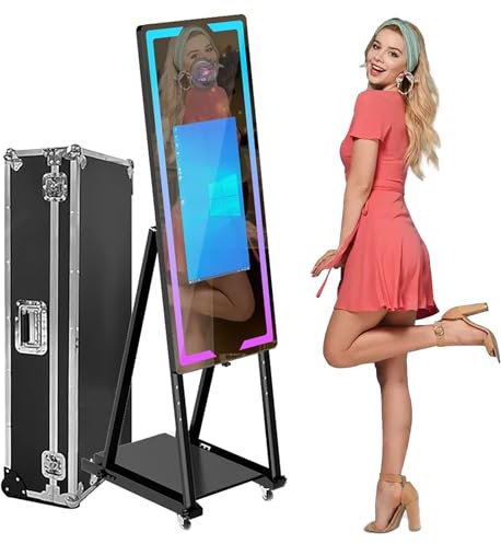 45 inch/65 inch Magic Mirror Photo Booth Machine, 22 inch/32 inch Touch Screen Camera Photobooth DSLR Photo Booth with Flight Case Packing for Weddings Parties Events with Mini pc,Black-45in