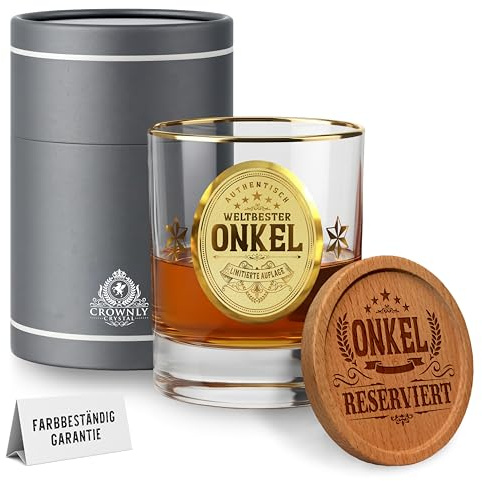 CROWNLY CRYSTAL® Personalisiertes Whisky Glas - Geschenk für Onkel zum Geburtstag - Bester Onkel Tasse für Männer