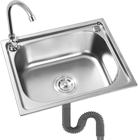 Lavello da Cucina in Acciaio Inossidabile,Lavello da Incasso a 1 Vasca,Lavello cucina da Appoggio,Lavabo da incasso Lavandino Cucina con Scolapiatti,lunghezza 38cm,42cm,48cm,50cm,53cm,60cm(42x37 cm)