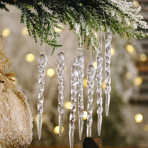 HEIBTENY 24 Stück Eiszapfen Ornamente Winter Eiszapfen Dekorationen Für Den Weihnachtsbaum, 13 cm Weihnachtsbaumschmuck Weihnachtsdeko