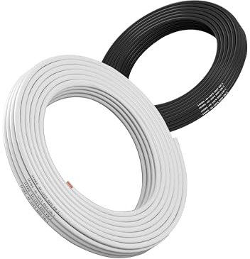 Cavo elettrico 14AWG 2,0mm² 2×10M, cavo flessibile bianco nero, cavo in rame stagnato senza ossigeno resistente ad alta temperatura 600V per batteria auto, lampada a LED, pannello solare (14/2-10M).