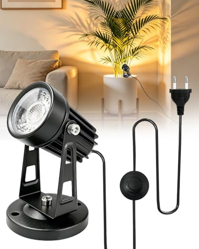 Lamptobe LED Uplight Spot mit Stecker und Schalter,1 Stück 5 W LED Spotlichter mit 1,8m Kabel und Stecker,für Akzentbeleuchtung von Pflanzen oder Kunstwerken,Warmweiß 3000K
