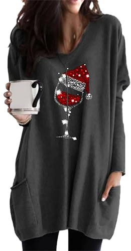 EFOFEI Frauen Casual Sweatshirt Langer Saum Party Bluse Casual Slim Rundhals Sweatshirt Knielangen Poncho Bluse