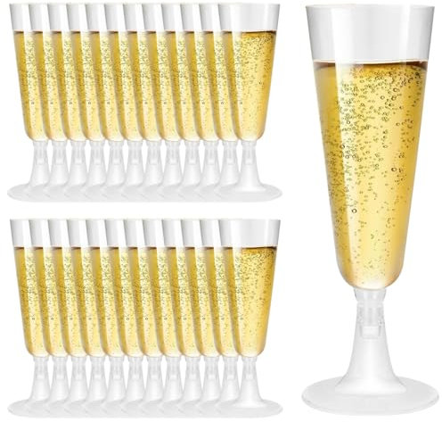 YWKJDDM 25 bicchieri da spumante, in plastica, 150 ml, trasparenti, da spumante, per ricevimento di spumante, per feste, matrimoni, compleanni, pic-nic