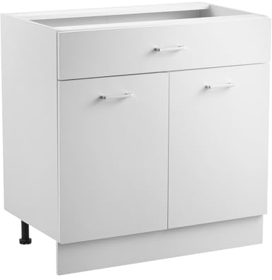 VEVOR Meuble Bas Cuisine avec Tiroirs, Placard de Cuisine Non Assemblée, Armoire de Base Prête à Assembler 80x47,5x81,6 cm, avec Glissières de Tiroir à Fermeture Douce et Étagère Réglable, Blanc
