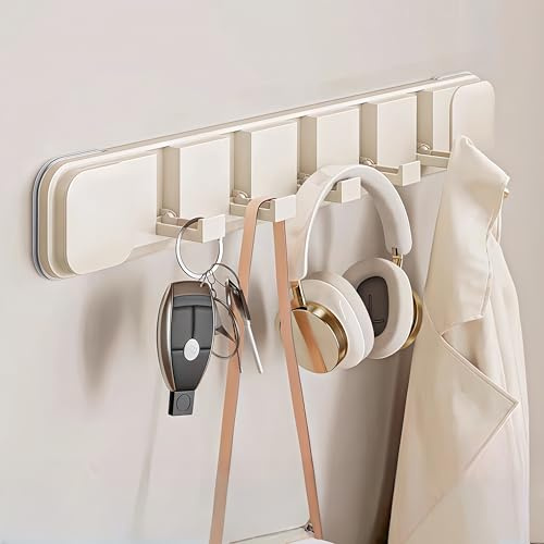 Kleiderhaken Klappbar ohne Bohren, Garderobenhaken mit Saugnapf Haken, Gaderobe Wand mit Klappbar 5 Haken, Moderne Garderobenleiste Platzsparende für Badezimmer Schlafzimmer Wohnzimmer Küche(weiß)