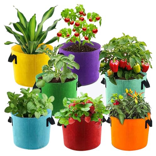 YANGUN 10 Gallons Plant Grow Bags, 5 Pack Grow Bags for Vegetables, Fabric PlantPots with Handles, Thickened Nonwoven Plant GrowingBags for Vegetable/Flower/Strawberry/Tomatoes (Multicolor)