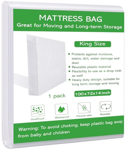 Dntorx King Size Mattress Bag for Moving and Storage, Waterproof Plastic Mattress Protector 2.76 Mil Heavy Duty Mattress Cover for Moving King Size – 255 X 180 X 35cm