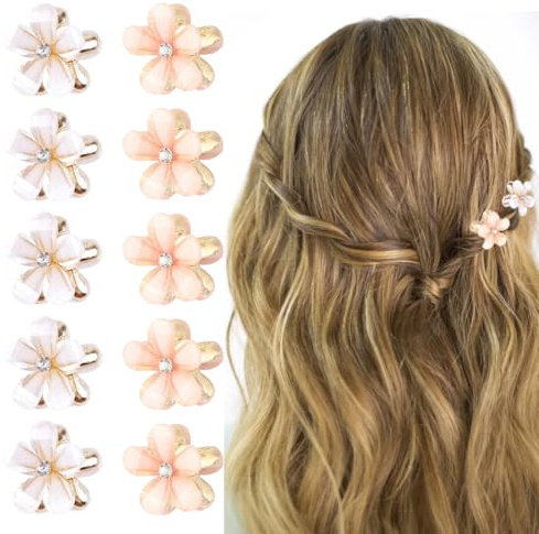 OUDQFCJ 10 mini fermagli per capelli bianchi con strass, graziosi fermagli per capelli, forcine decorative, fermagli per capelli da sposa, accessori per capelli floreali
