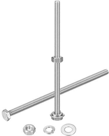 sourcing map 10 Set Sechskantmuttern und Schrauben Sortiment Kit, 304 Edelstahl 1/4-20 Zoll Sechskantschrauben mit 1/4 Zoll Muttern und Unterlegscheiben für Bau, Maschinenherstellung