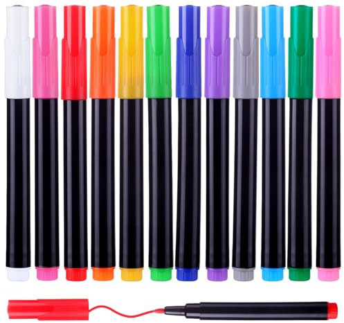 DIYDEC 15 Stück Kreidestifte, 12 Farebn Bunte Fensterstifte Flüssiger Kreidemarker abwaschbar für Tafel Fenster Glas Büro, Schule, Zuhause