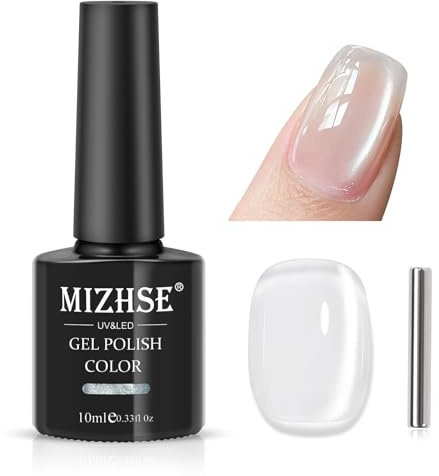 MIZHSE Cat Eye UV Gel Wasser Hell Silber Weiß 10ML mit 1* Cateye Magnet, Kristalle Jelly Glas CatEye Gel, UV Nagellack Magnetisch Katzenaugen Nagellack für Manicure DIY Art Manicure Salon Nageldesigns