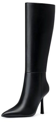 CELLENZ Women Knee High Boots: Wide Calf Boots for Women - Tall Boot Sexy Heels - Black Leather Heeled Spring Boot Size 8