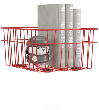 furni24 Metallkorb – Moderner Drahtkorb zur Aufbewahrung – Robuster und stilvoller Organizer für Büro, Wohnzimmer oder Badezimmer, Rot