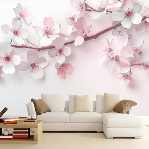 Carta da parati Fiore di ciliegio Rosa tenue Adesivi Murali 400 x 280 cm Camera da Letto Soggiorno Cucina Bagno Decorazione Murale Tonalità chiare rosa