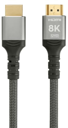 ProfiPatch HDMI Kabel 8K 60Hz & 4K 120Hz UHD 1m grau Goldkontakt Textil für Monitore, Fernseher, Konsolen