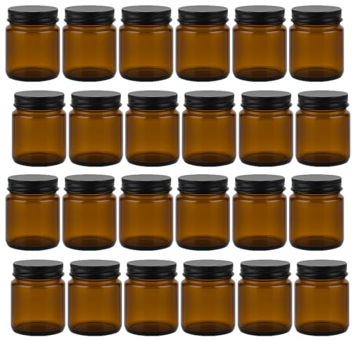 gouveo Lot de 24 pots à crème de 250 ml en verre brun avec couvercle à vis noir brillant - Pot à crème vide à remplir - Petit pot en verre pour cosmétiques, lotion ou épices (CTB250SZGL)