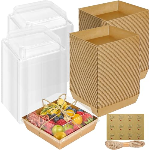 100 Pack Cake Slice Boxes with Clear Lids, Brown Kraft Charcuterie Boxes