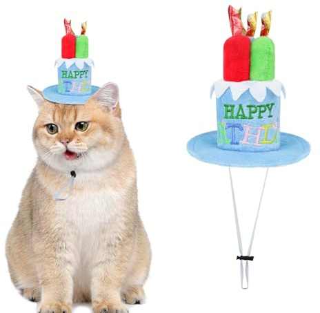 LuckyOpt Cappelli di compleanno per animali domestici, regolabile gatto cane cappello di compleanno con candela, accessori per il compleanno dell'animale domestico piccolo medio gatto gattino (blu)