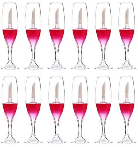 Zerodeko Nachfüllbare Lippenpflegebehälter 8ml 12 Stück in Weinglasform Leere Lipgloss Fläschchen aus Kunststoff für Kosmetikproben und Bastelarbeiten
