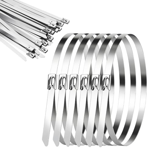 msymsyu 175 Stück Metall Kabelbinder 4.6MM (Breite) Kabelbinder Edelstahl | 100/150/200/250MM (Länge), Rostfrei, Selbstsichernde Edelstahlbinder, Metallkabelbinder für Baustahlmatten Zaunbau (Silber)