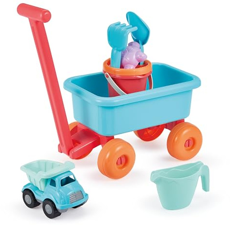 Ecoiffier Children's Beach Trolley with Directional Handle – Shower Bucket – Moulds for Vehicle Included – From 18 Months – Toy for Child – 524 – French Origin Guarantee