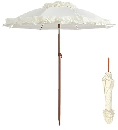 205cm Gartenschirm Für Garten & Terrasse, Roter Weißer Strandschirm Für Balkon, Haus Und Outdoor, Neigbar, UV-Schutz, Tragbarer Sonnenschirm(Weiß)